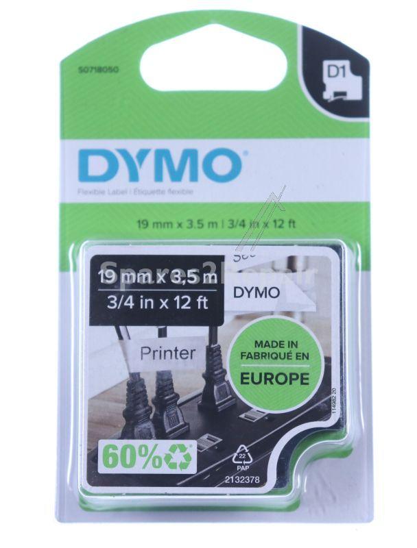 Dymo Colour Cartridge - S0718050 Label Tape Black On White 19mm-3 5m Dymo D1 Tape P