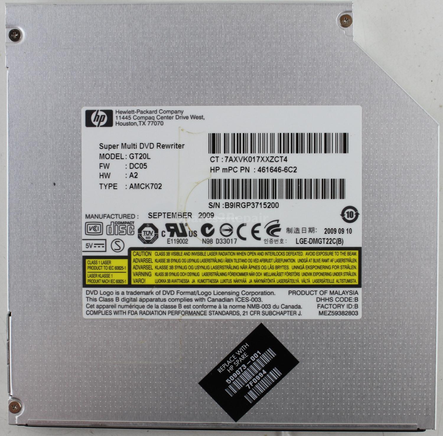 Hewlett Packard - DVD-RW - GT20L - LGE-DMGT22C(B) - 461646-6C2 - SATA