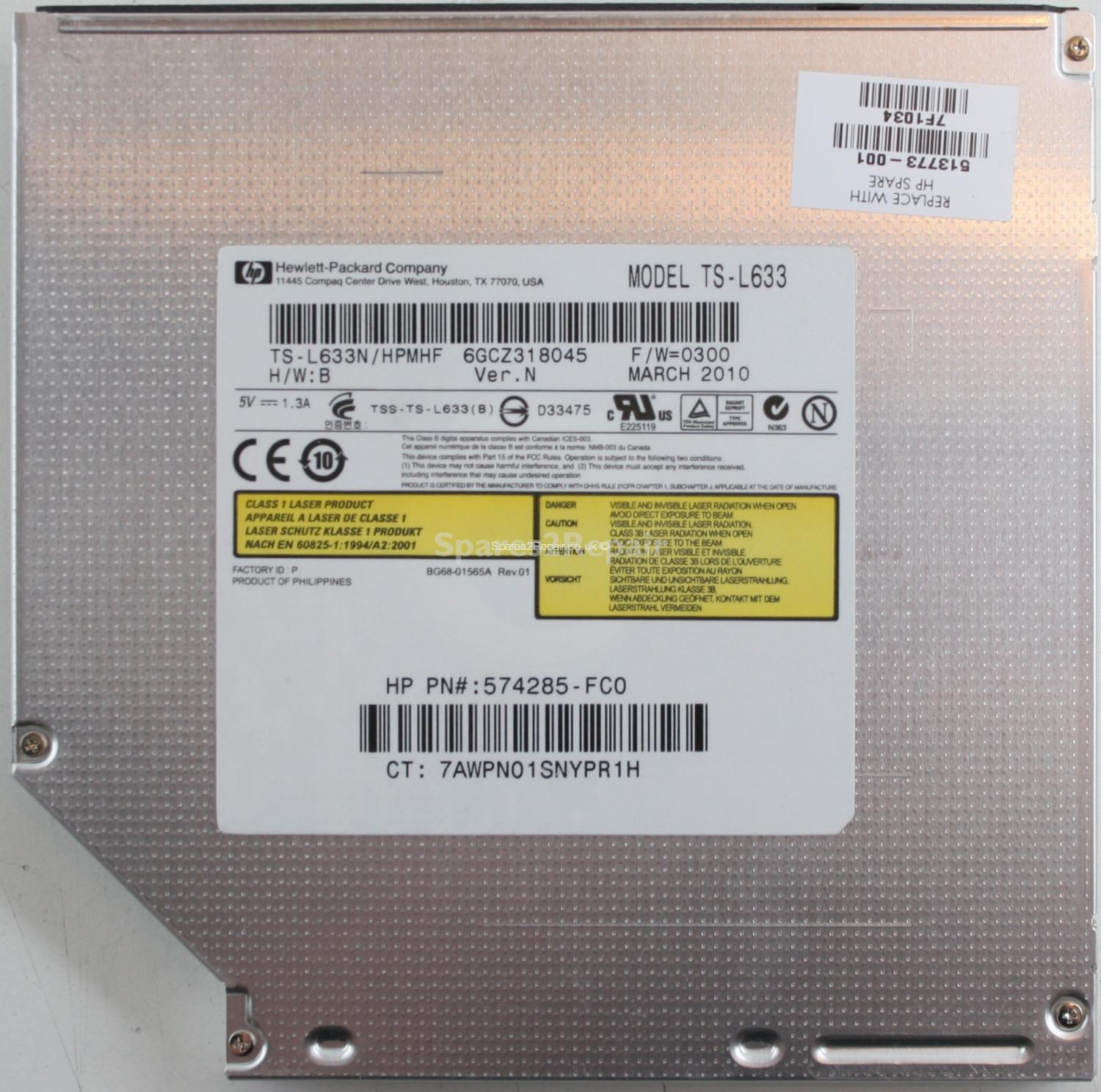 Hewlett Packard - DVD-RW - TS-L633 - Ver.N - TS-L633N/HPMHF - 574285-FC0 - BG68-01565A - Rev.01 - SATA