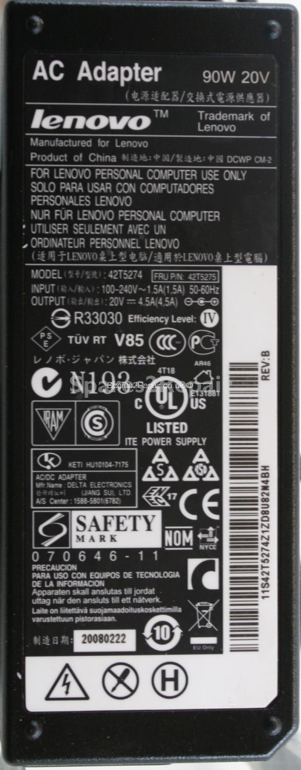 Lenovo - Charger - 42T5274 - 20V 4.5A (Original)