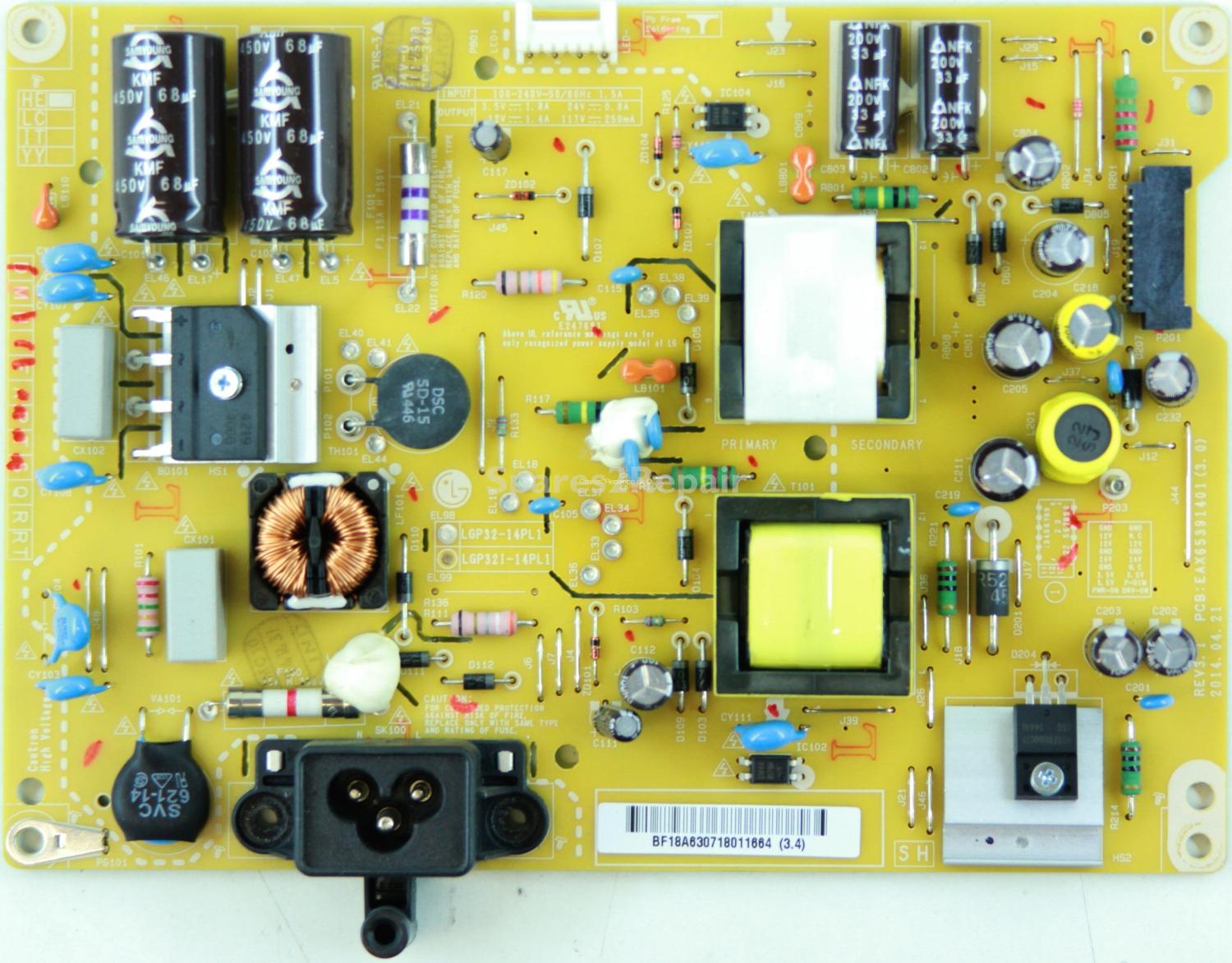 LG 32LB580V - Power Supply - EAY63071801 - REV3.1 - EAX65391401 (3.0) - LGP32-14PL1 - HE