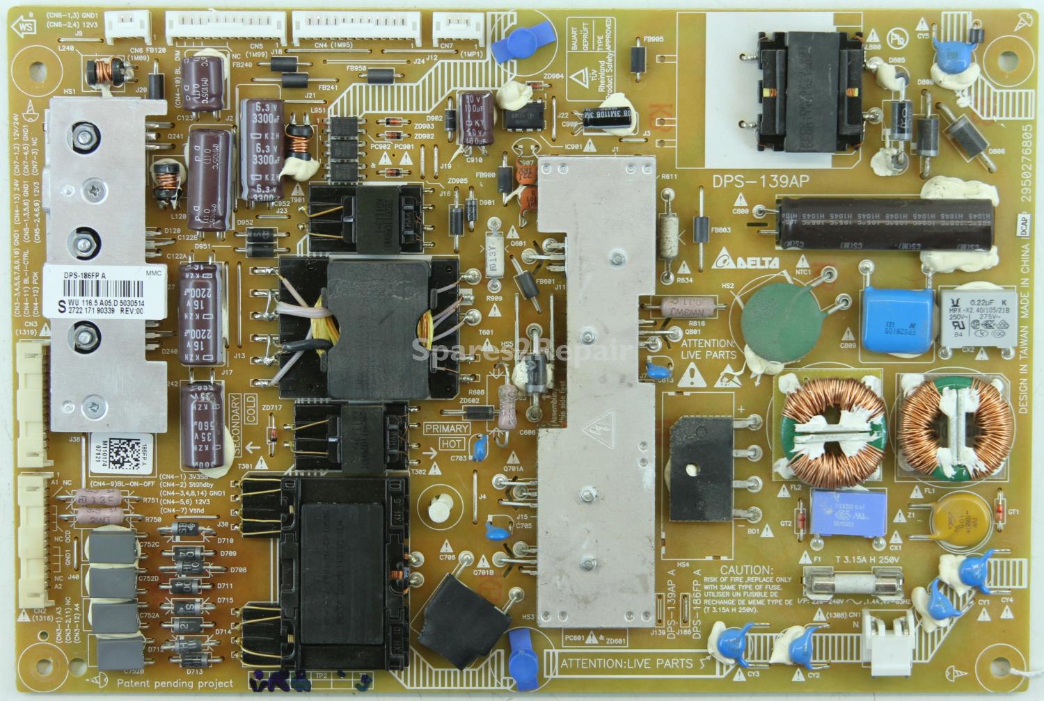 Philips 47PFL7666T/12 - Power Supply - 2722 171 90339 - REV:00 - 2950276805 - DPS-186FP A - DPS-139AP