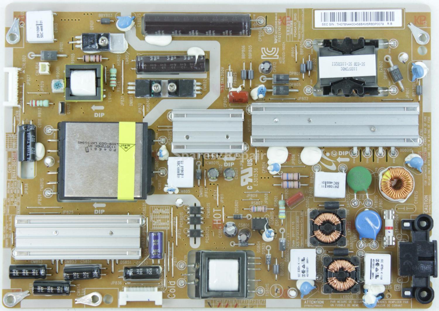Samsung UE32D6530WK - Power Supply - BN44-00458B - REV:1.1 - HU10123-10024 - PD46A1D_BHS