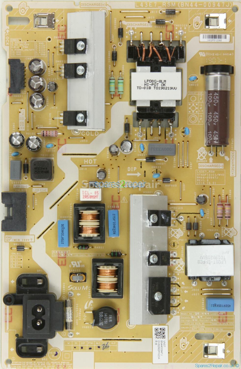 Samsung UE43RU7470U - Power Supply - BN44-00947J - REV1.0 - L43E7_RSM - ST43F121C1/WVD