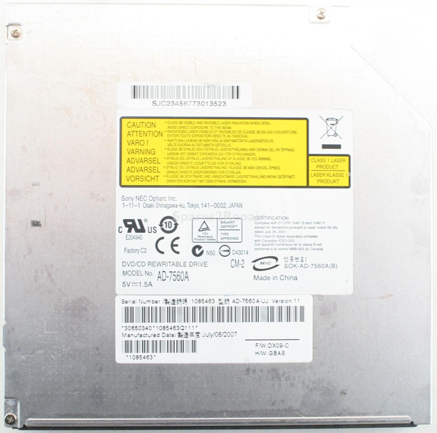 Sony NEC Optiarc - DVD-RW - AD-7560A - SOK-AD-7560A(B) - PATA
